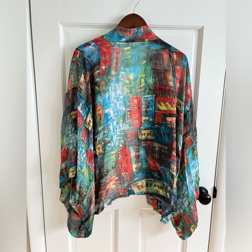 Chico's Multicolor Abstract Open-Front Tunic - Teal, Red, Blue - Picture 4 of 4